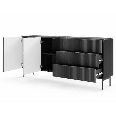 Komoda ryflowana czarna z szufladami 177 cm MIGEL